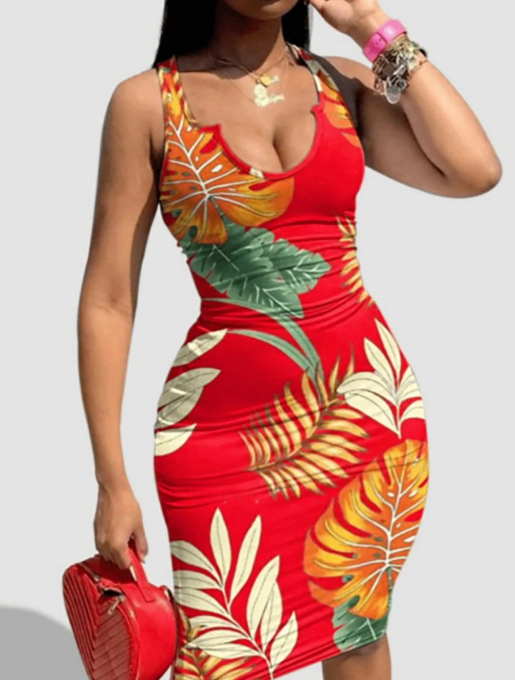 Floral Bodycon Red Dress