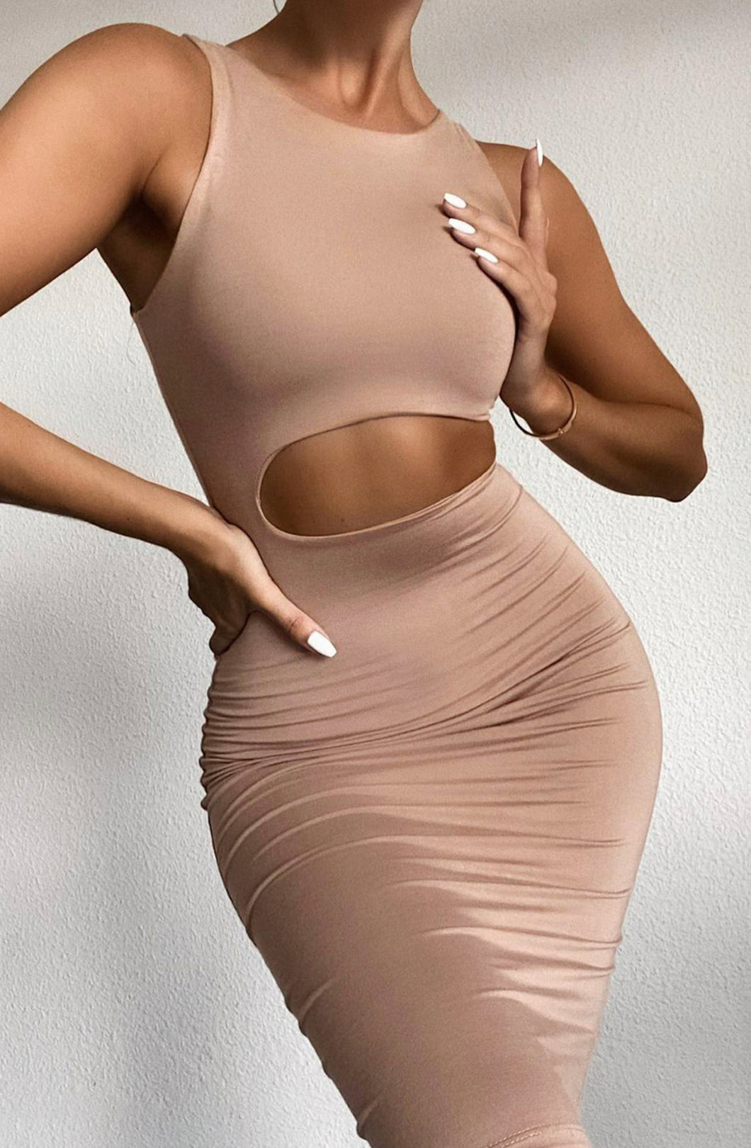 Rusty pink cut out front bodycon Dress