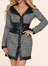 Load image into Gallery viewer, LONG SLEEVE V-NECK PU PLEATHER BELTED MINI DRESS
