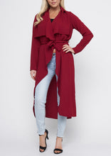 Load image into Gallery viewer, BURGANDY LONG SLEEVE LONG CARDIGAN WITH BELT
